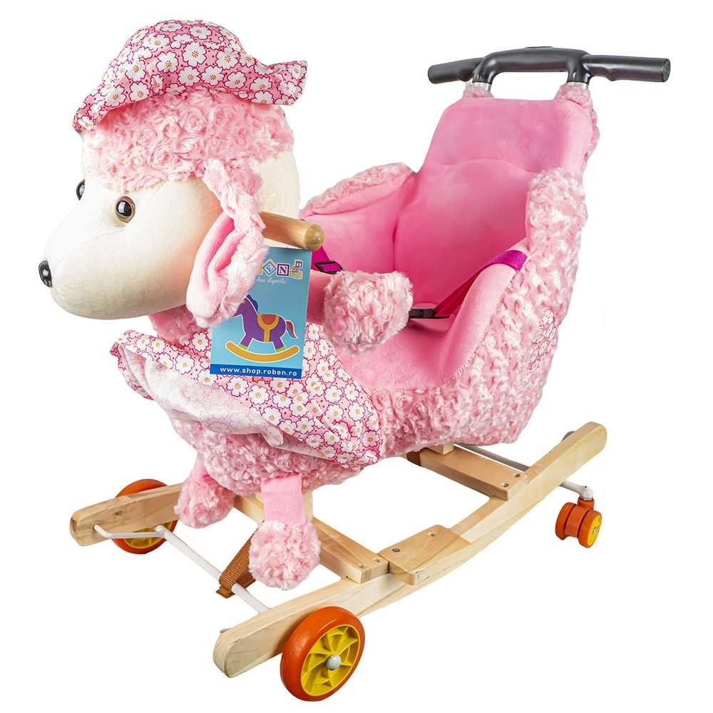 Balansoar pentru bebelusi, Catel, lemn + plus, roz, cu rotile