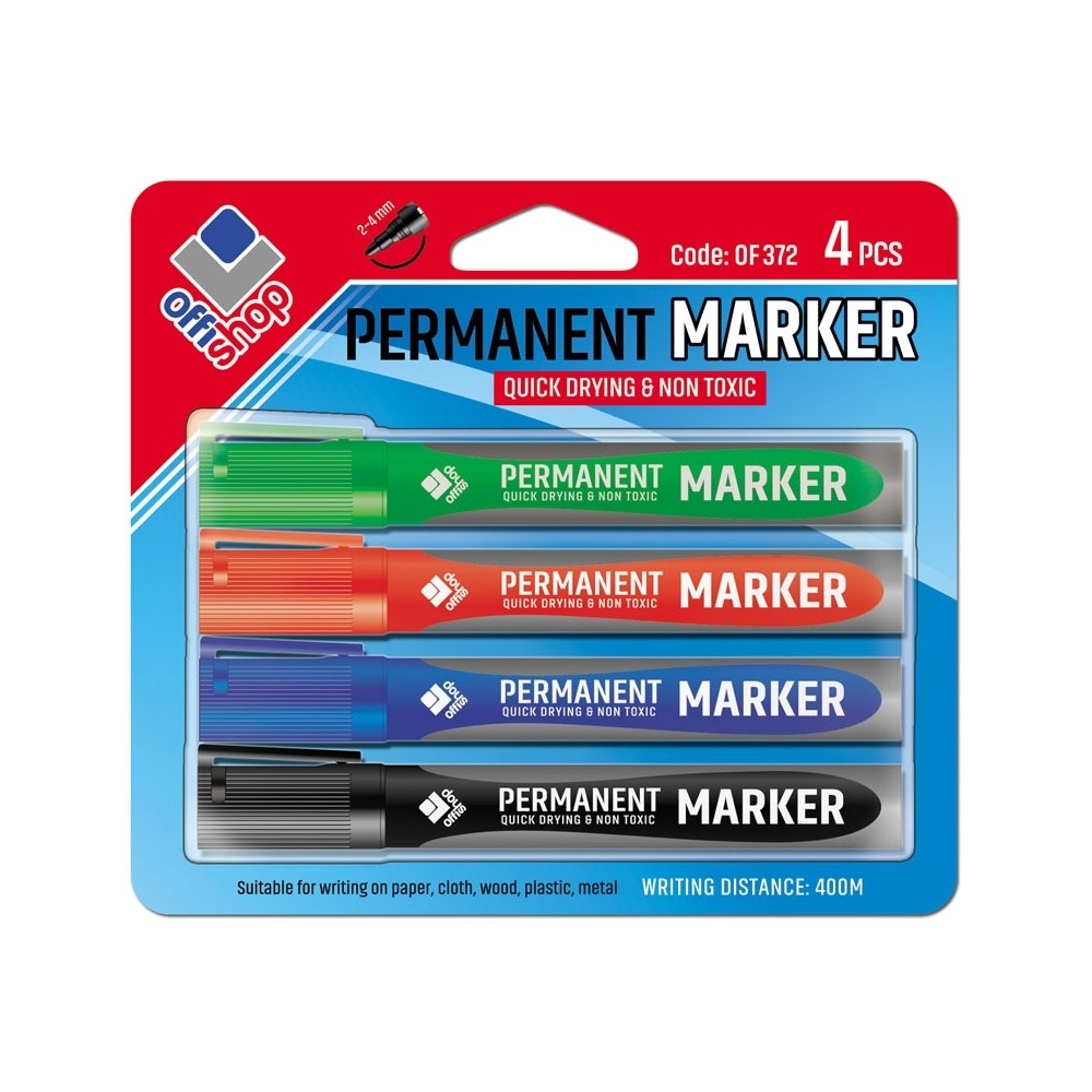 Marker permanent, 4 culori/blister, 2-4 mm - OFFISHOP