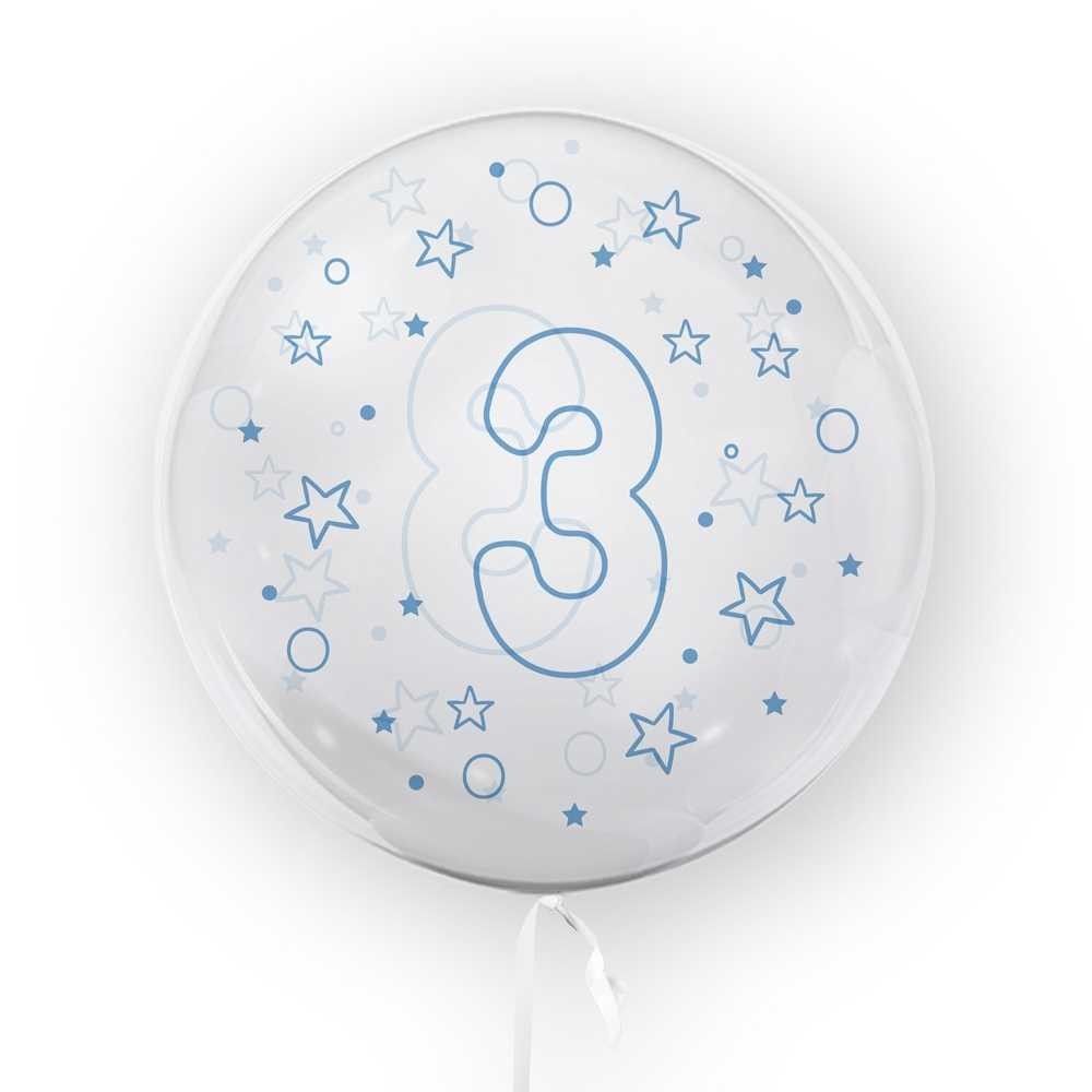 Balon transparent, 45 cm - cifra 3, baieti - TUBAN