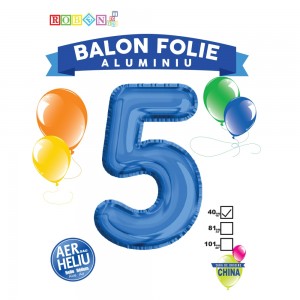 Balon, folie aluminiu, albastru, cifra 5, 40 cm