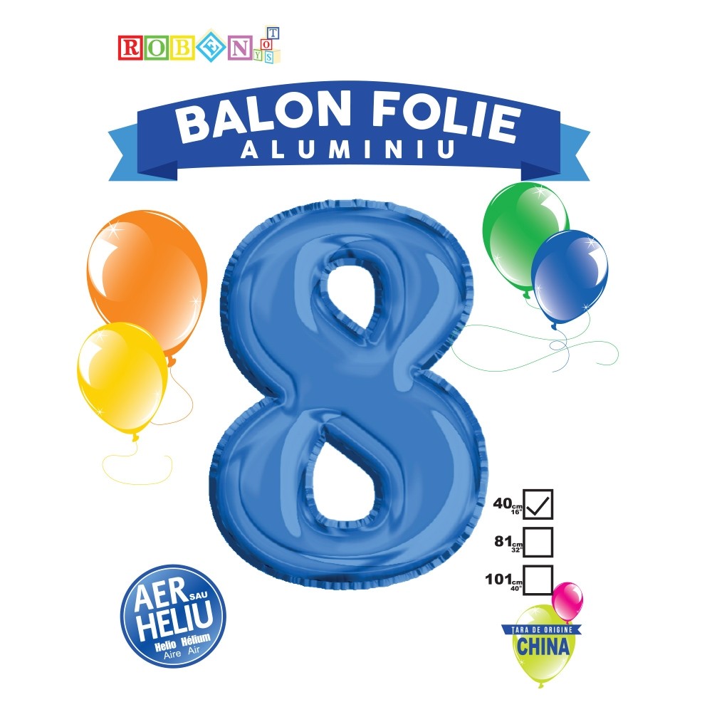Balon, folie aluminiu, albastru, cifra 8, 40 cm