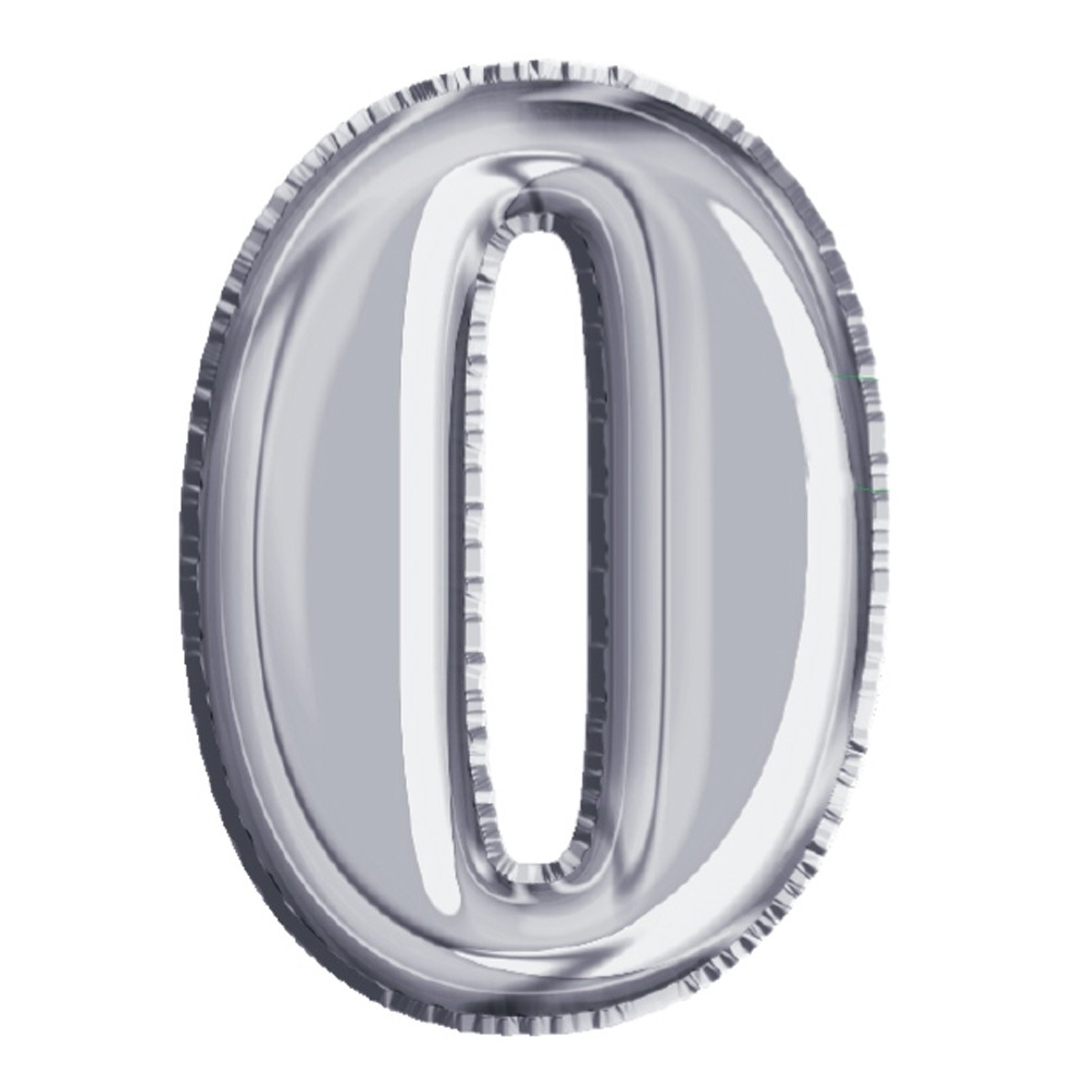 Balon, folie aluminiu, argintiu, cifra 0, 40 cm