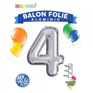 Balon, folie aluminiu, argintiu, cifra 4, 40 cm