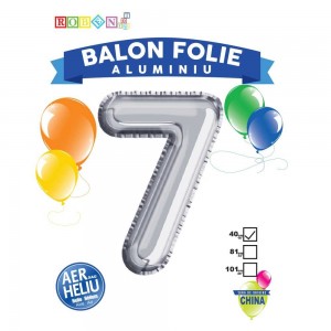 Balon, folie aluminiu, argintiu, cifra 7, 40 cm