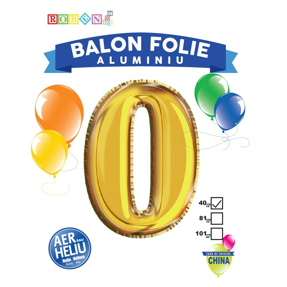 Balon, folie aluminiu, auriu, cifra 0, 40 cm
