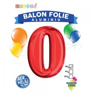 Balon, folie aluminiu, rosu, cifra 0, 40 cm