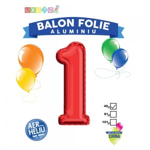 Balon, folie aluminiu, rosu, cifra 1, 40 cm