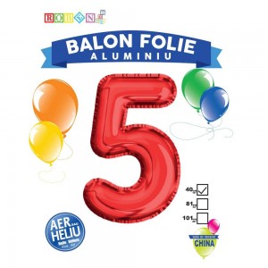 Balon, folie aluminiu, rosu, cifra 5, 40 cm