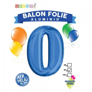 Balon, folie aluminiu, albastru, cifra 0, 81 cm
