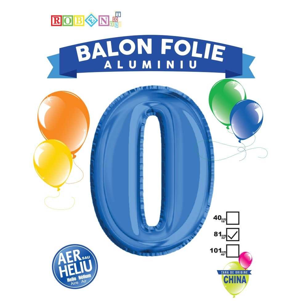 Balon, folie aluminiu, albastru, cifra 0, 81 cm