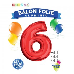 Balon, folie aluminiu, rosu, cifra 6, 81 cm