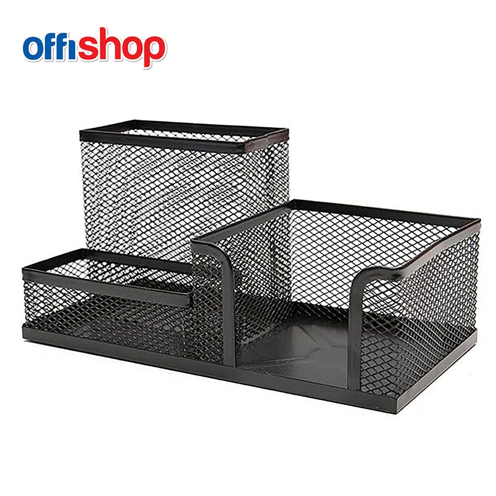 Suport birou MESH, 3 compartimente, negru, 20x10x10 cm - OFFISHOP