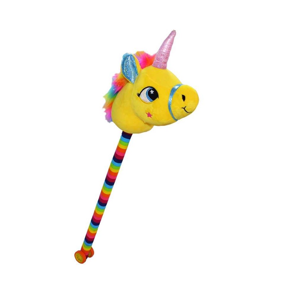 Unicorn de calarit, cu tija + rotile, cu sunet, mov/albastru/roz/galben, 80 cm
