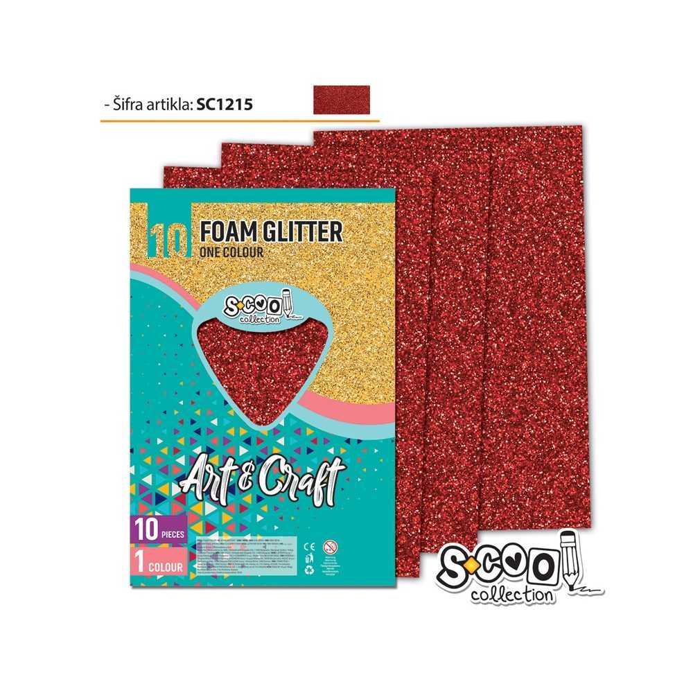 Hartie buretata, glitter, rosu, 10 buc/set, 20x30 cm - S-COOL
