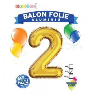 Balon, folie aluminiu, auriu, cifra 2, 81 cm