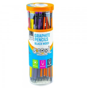 Creion grafit HB, cu radiera, hexagonal/lemn negru, 48 buc/cutie - S-COOL