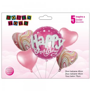 Balon, folie aluminiu, Happy birthday, roz