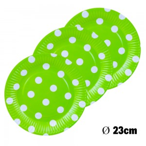 Farfurii carton pentru party, cu buline, verzi, 23 cm, 10 buc/set