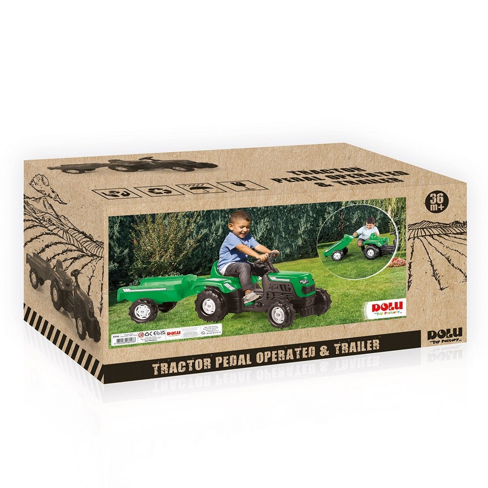 Tractor cu pedale si remorca, Verde, 52x144x45 cm - DOLU