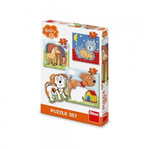 Puzzle 3 in 1, Animalele si puii lor - DINO TOYS