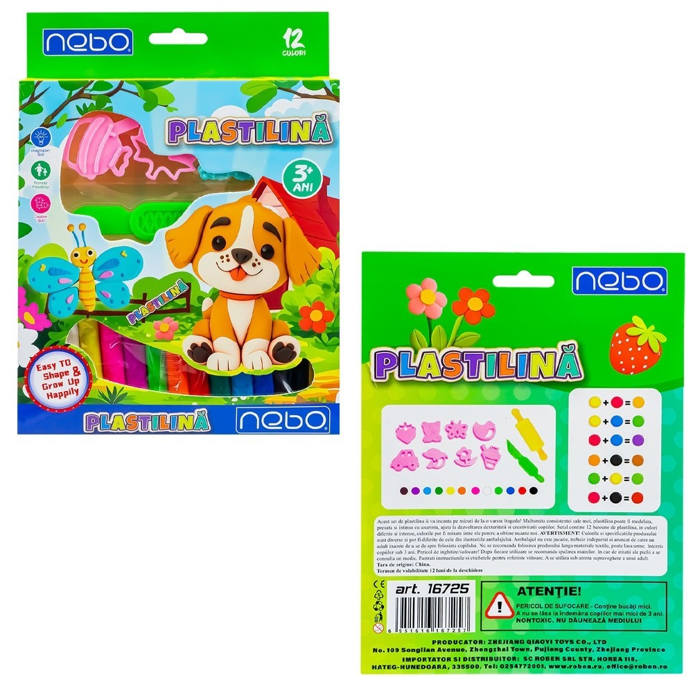 Plastilina 12 culori + forme, NEBO