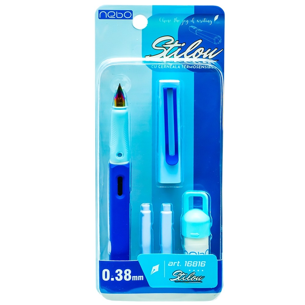 Stilou cu cerneala termosensibila + rezerve, 1 buc/blister, albastre - NEBO