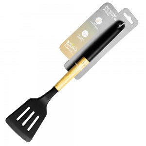 Paleta perforata, din silicon, cu maner din lemn