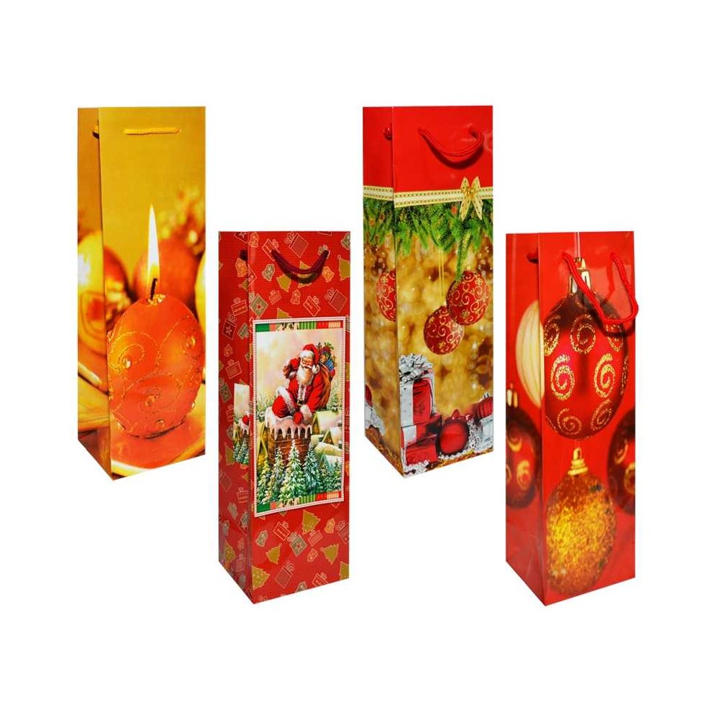 Punga cadou Craciun, pentru sticle, 10x33x9 cm