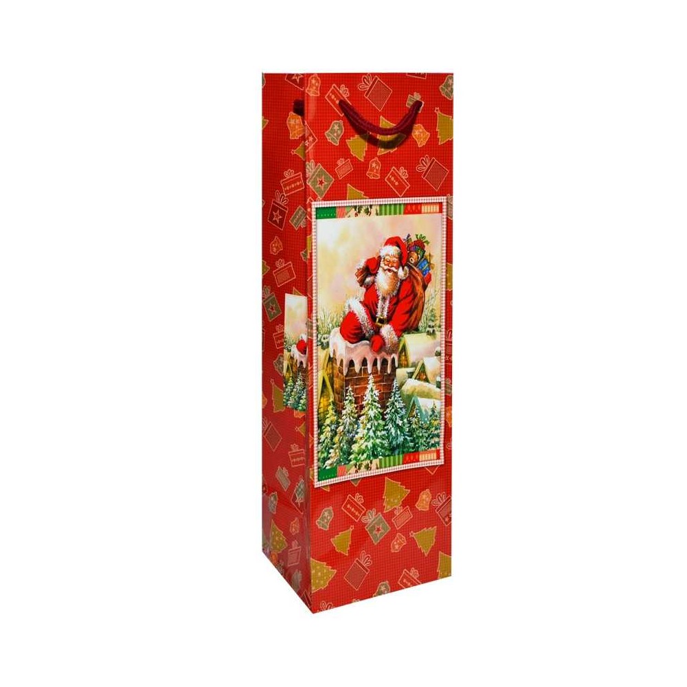 Punga cadou Craciun, pentru sticle, 10x33x9 cm