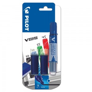 Marker whiteboard Vboard Master, albastru + 2 rezerve, 1 set/blister - PILOT