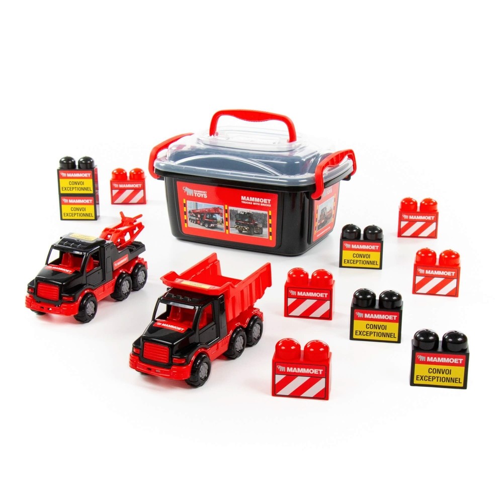 Set masinute si cuburi constructii - Mammoet, 28.5x19.5x15.5 cm, Polesie