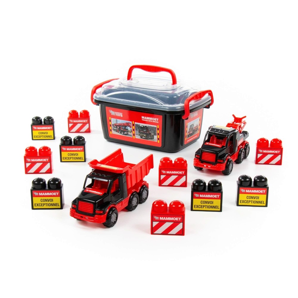 Set masinute si cuburi constructii - Mammoet, 28.5x19.5x15.5 cm, Polesie