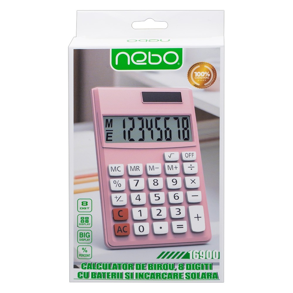 Calculator 8 digiti, cu baterii si incarcare solara - NEBO