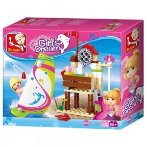 Set de constructie Girl's Dream, 84 piese, Aventura la plaja de surf - Sluban