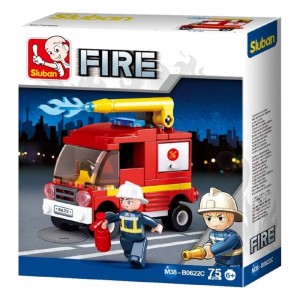 Set de constructie Fire, 75 piese, Autospeciala pompieri, mica - Sluban