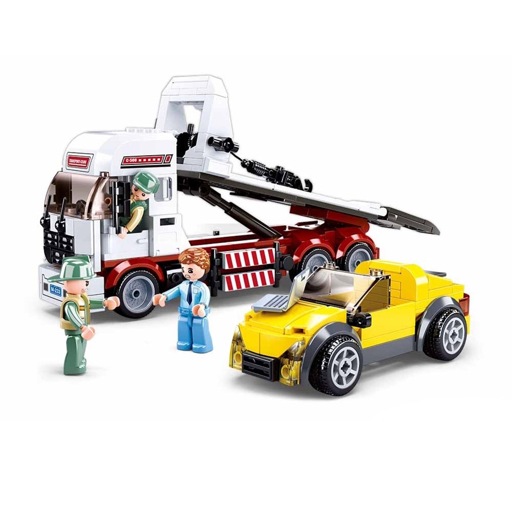 Set de constructie Town, 338 piese, Echipa de interventie - Camion cu platforma - Sluban