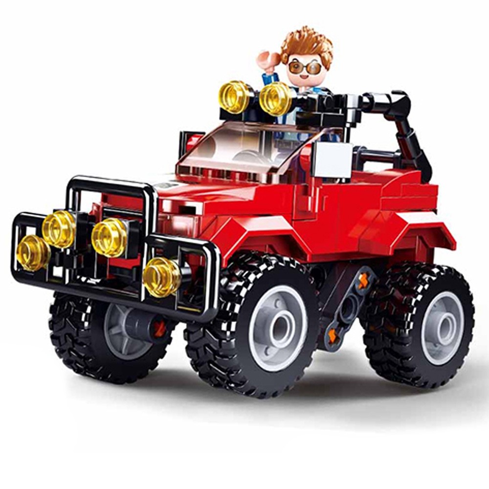 Set de constructie Town, 135 piese, Masina Offroad, mecanism Pull-Back - Sluban