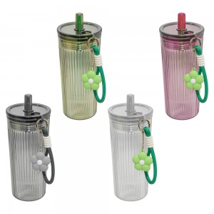 Pahar plastic, cu pai, Floare, 750 ml