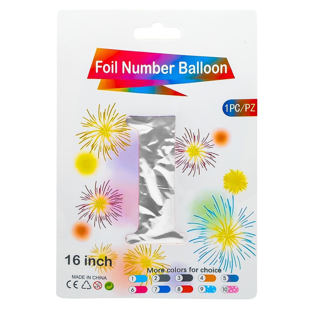 Balon, folie aluminiu, Argintiu, cifra 1, 40 cm