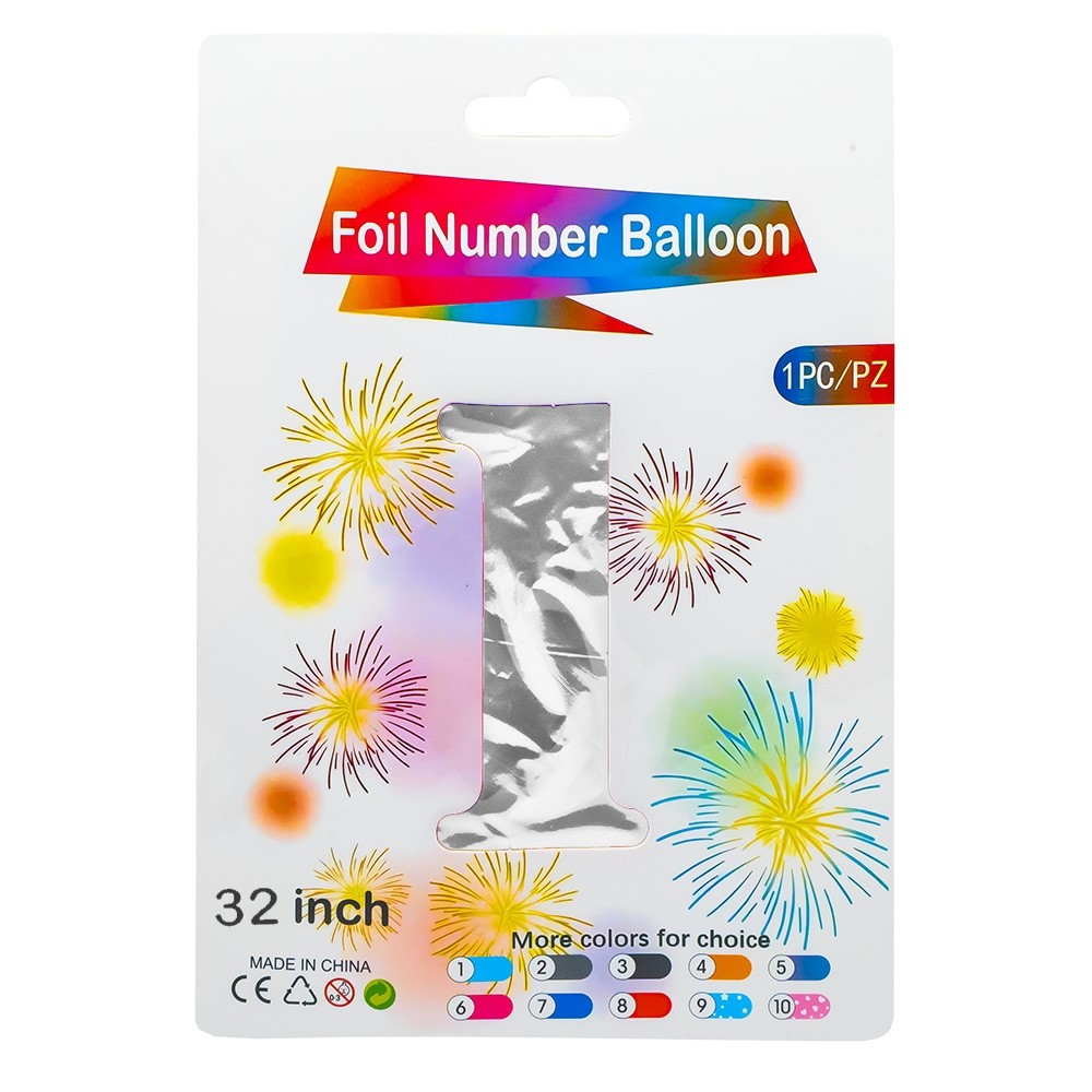 Balon, folie aluminiu, Argintiu, cifra 1, 81 cm