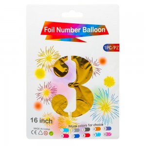 Balon, folie aluminiu, Auriu, cifra 3, 40 cm