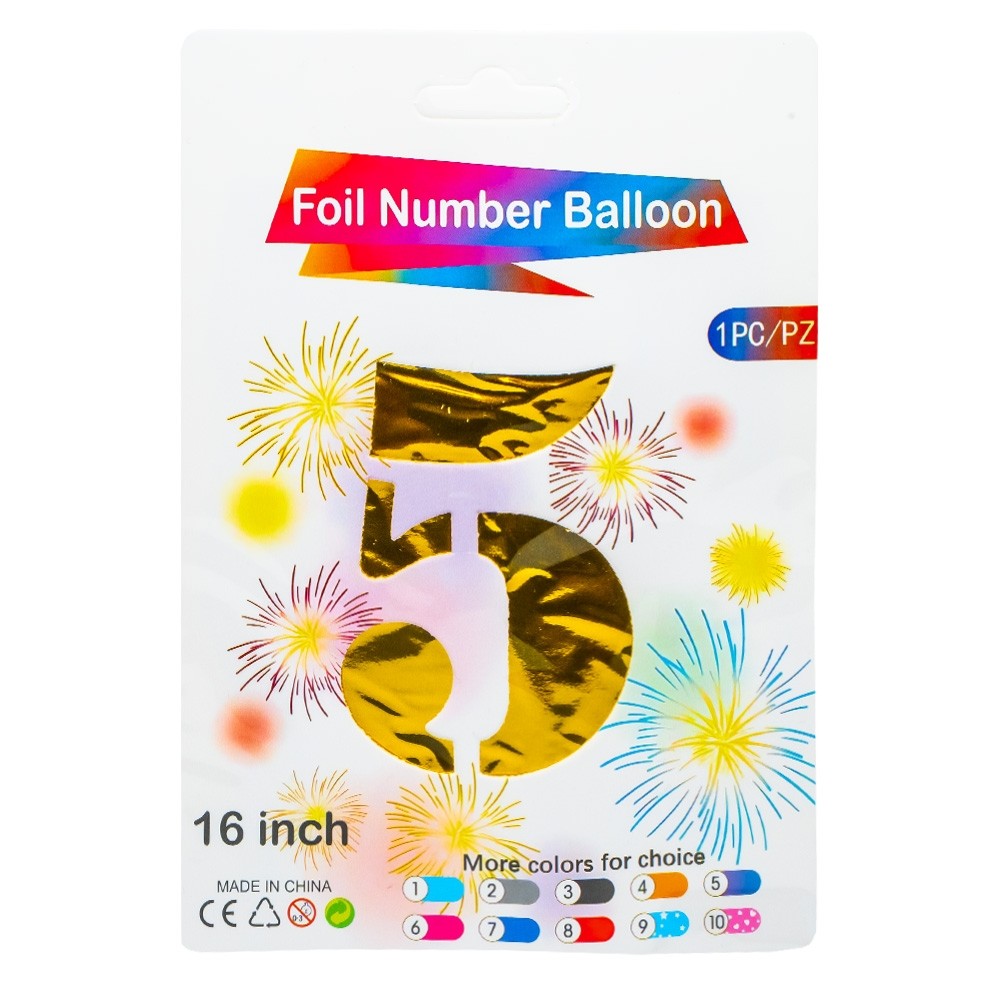Balon, folie aluminiu, Auriu, cifra 5, 40 cm