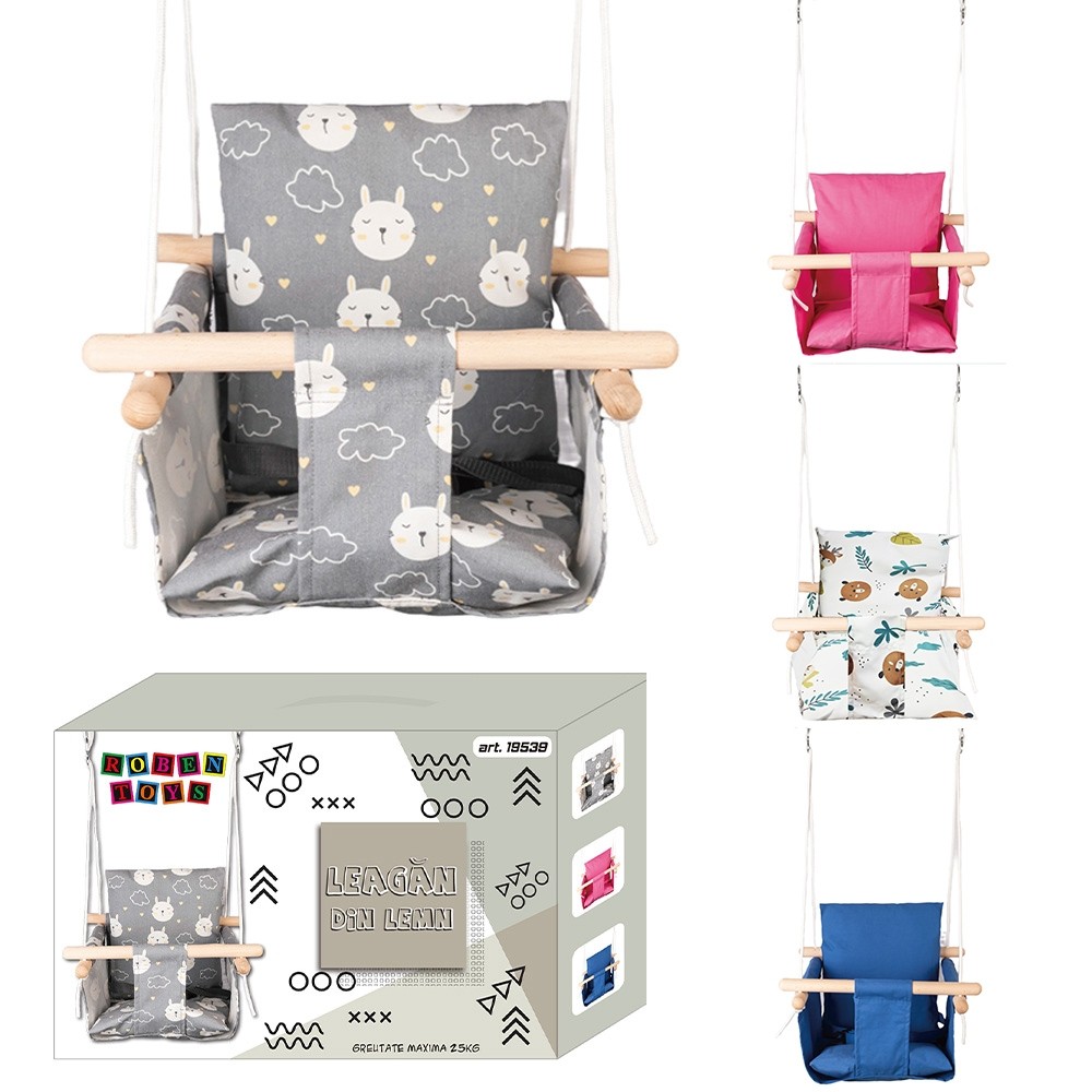 Leagan pentru copii, din lemn + material textil - ROBENTOYS