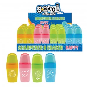 Ascutitoare cu container+radiera, Happy, 24 buc/display - S-COOL