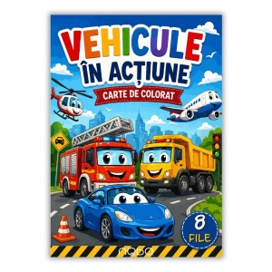 Carte de colorat A4, 8 file, Vehicule in actiune - NEBO