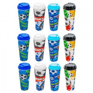 Pahar plastic cu capac, fotbal