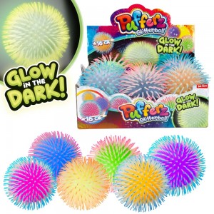 Jucarie Pufferz, Minge fosforescenta, bicolora, 16 cm - Toi-Toys