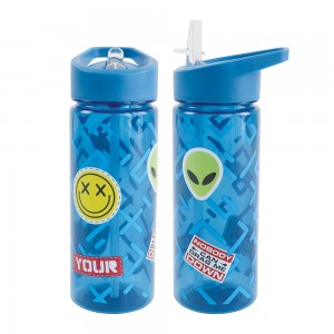Sticla apa 600 ml, plastic, cu pai, STICKER, 23x8.5 cm - S-COOL