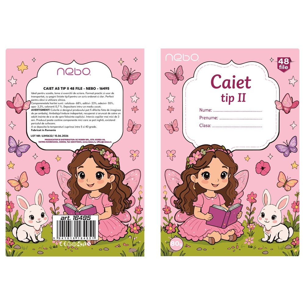 Caiet A5 tip II, 80g, 48 file