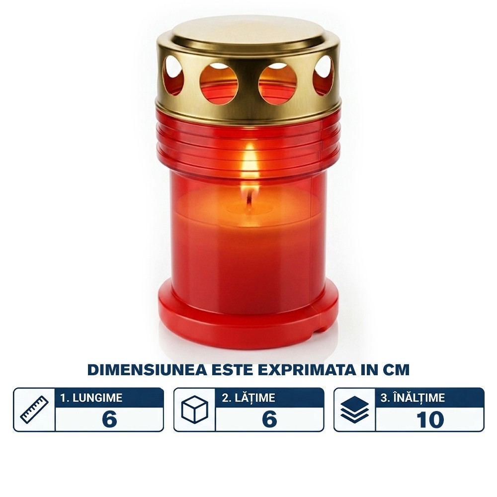Candela plastic, capac metalic, 100mm, ~10-14h, 40 gr